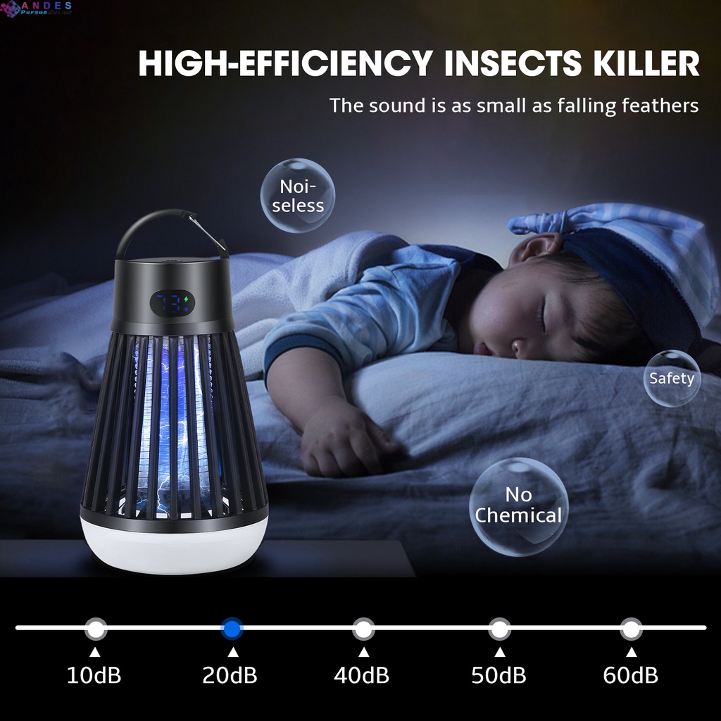 Máy Diệt Côn Trùng ANDES: Bẫy Muỗi USB-Charged IPX6 Có Móc Treo Sử Dụng Ngoài Trời