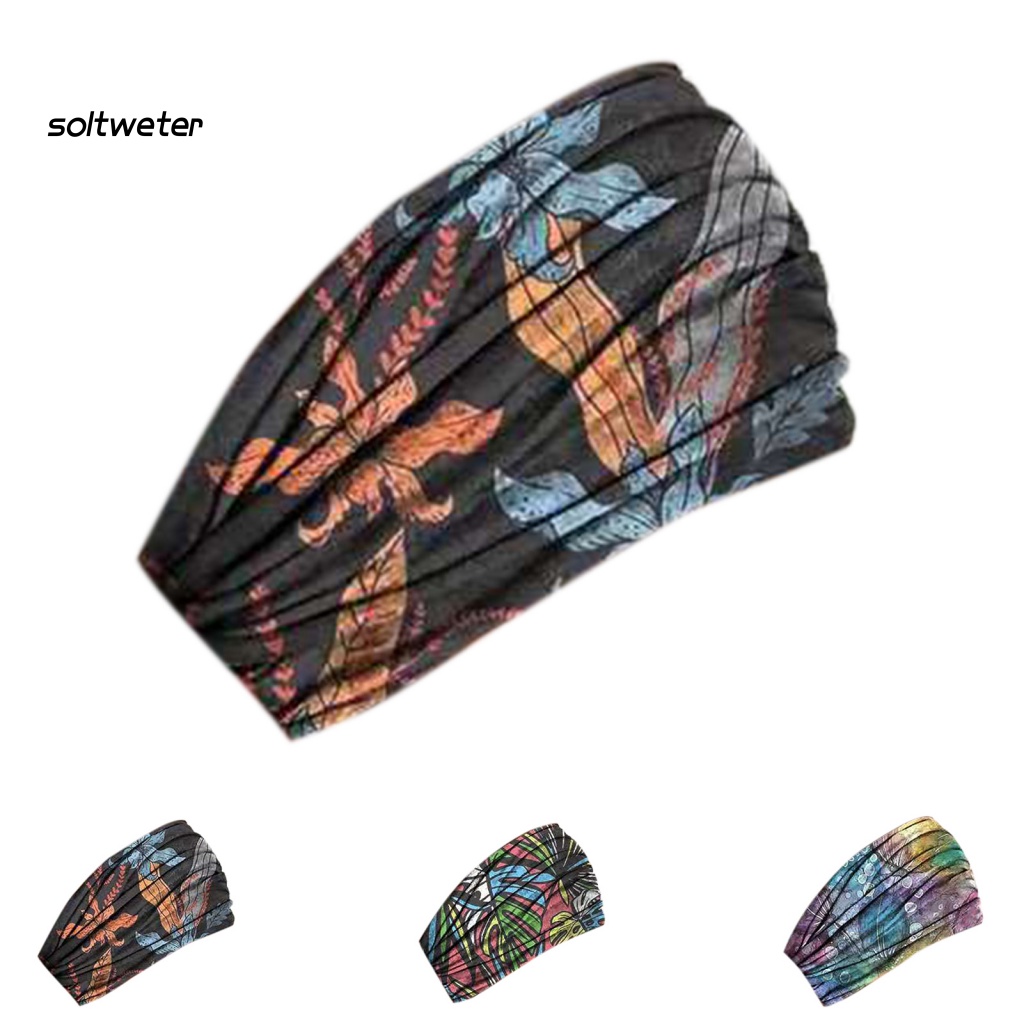 Băng Đô Cài Tóc In Họa Tiết Hoa Màu Sáng Thoải Mái Dùng Tập Yoga