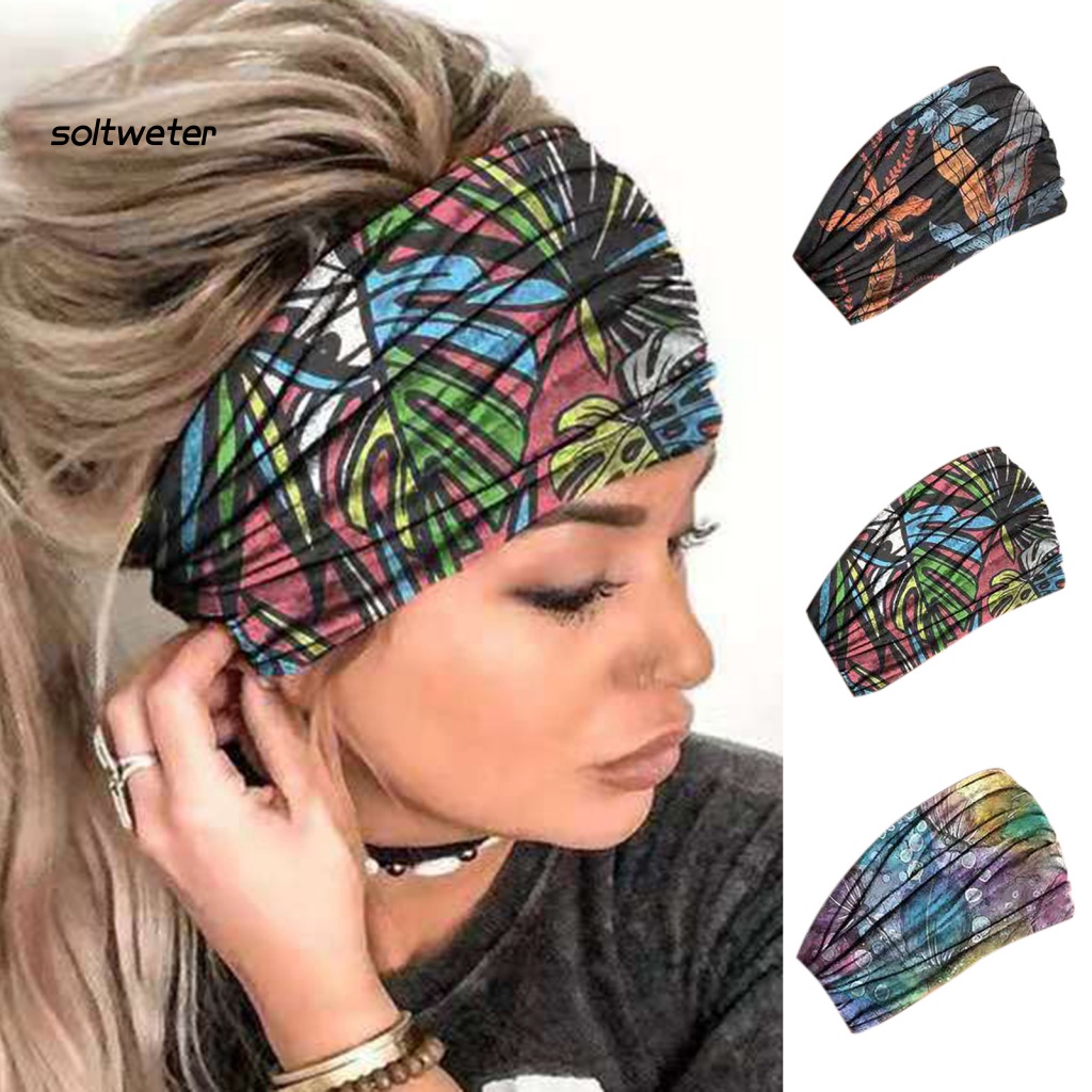 Băng Đô Cài Tóc In Họa Tiết Hoa Màu Sáng Thoải Mái Dùng Tập Yoga