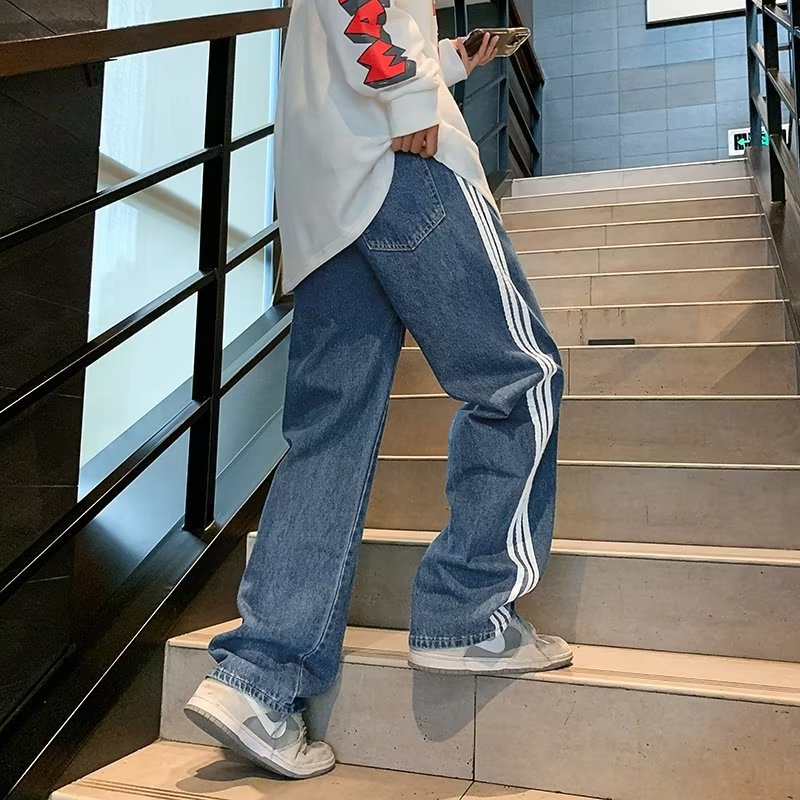 Quần Dài Ống Rộng Họa Tiết Kẻ Sọc Lót Lông Cừu Thời Trang Đường Phố Mỹ Cá Tính Cho Nam