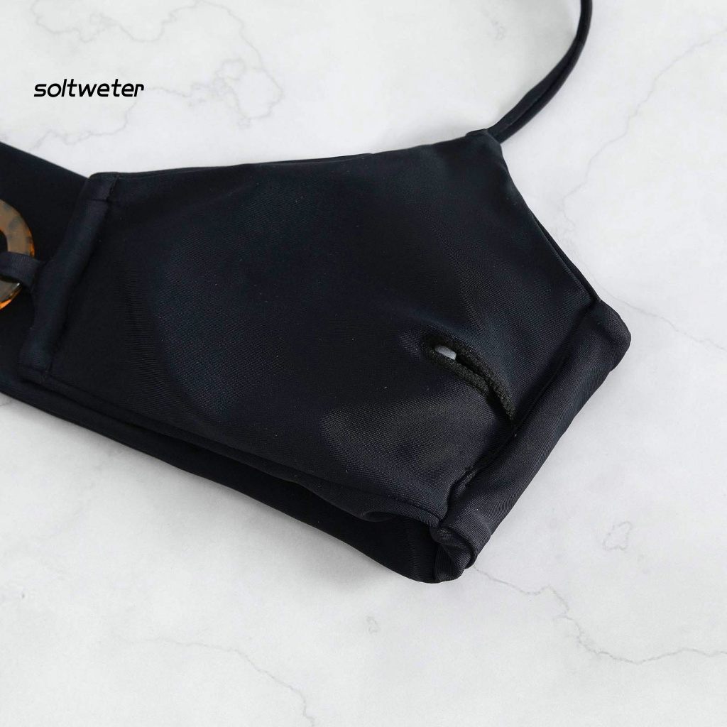 Bộ Đồ Bơi 2 Mảnh Mùa Hè Gồm Áo Cổ Yếm Cạp Cao Hở Lưng Cột Dây Màu Sắc Tương Phản Cho Nữ