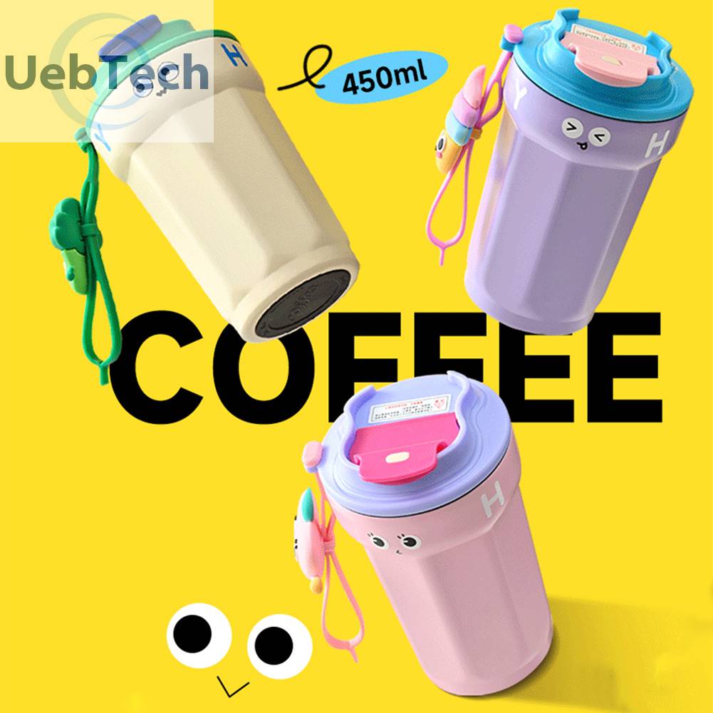 Bình Nước 450ML Bằng Thép Không Gỉ In Họa Tiết Hoạt Hình Dễ Thương Tiện Dụng Mang