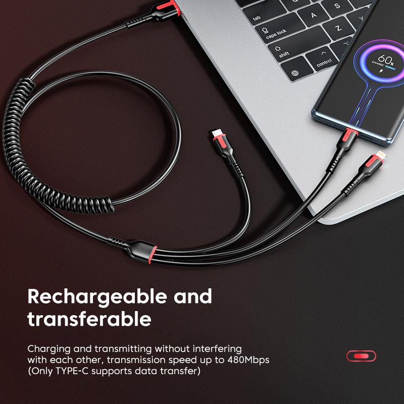 Dây Cáp Sạc Nhanh 6A 100W 3 Trong 1 Chuyên Dụng Cho Xe Hơi