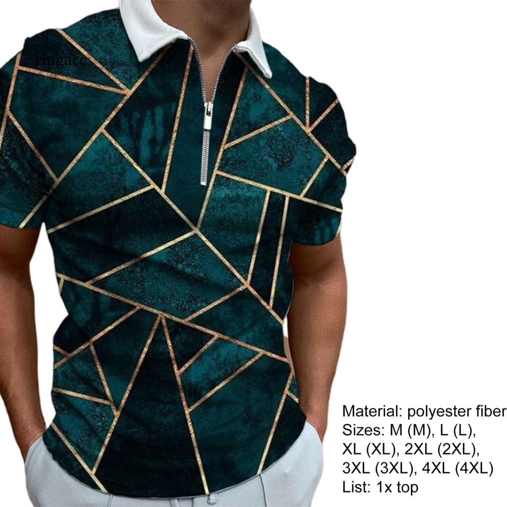 Áo Thun Tay Ngắn Cổ Bẻ Nhanh Khô Có Khóa Kéo In Họa Tiết Hình Học Thời Trang Cho Nam