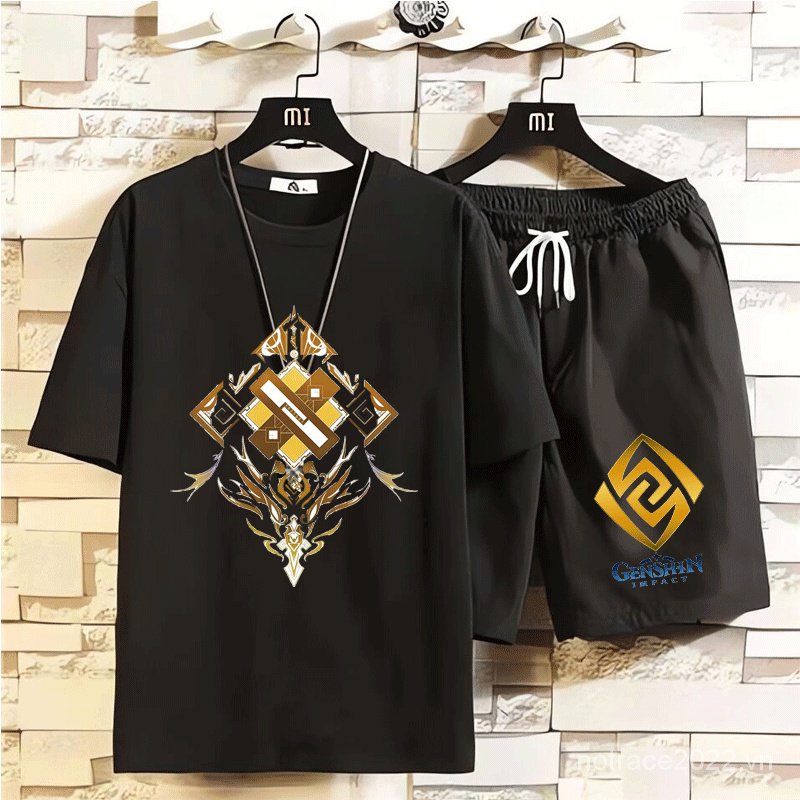 ★Genshin Impact★Hutao & Zhongli & Raiden Shogun Merchandise Set Áo Thun Ngắn Tay Và Quần Short Giản Dị Dành Cho Học Sinh