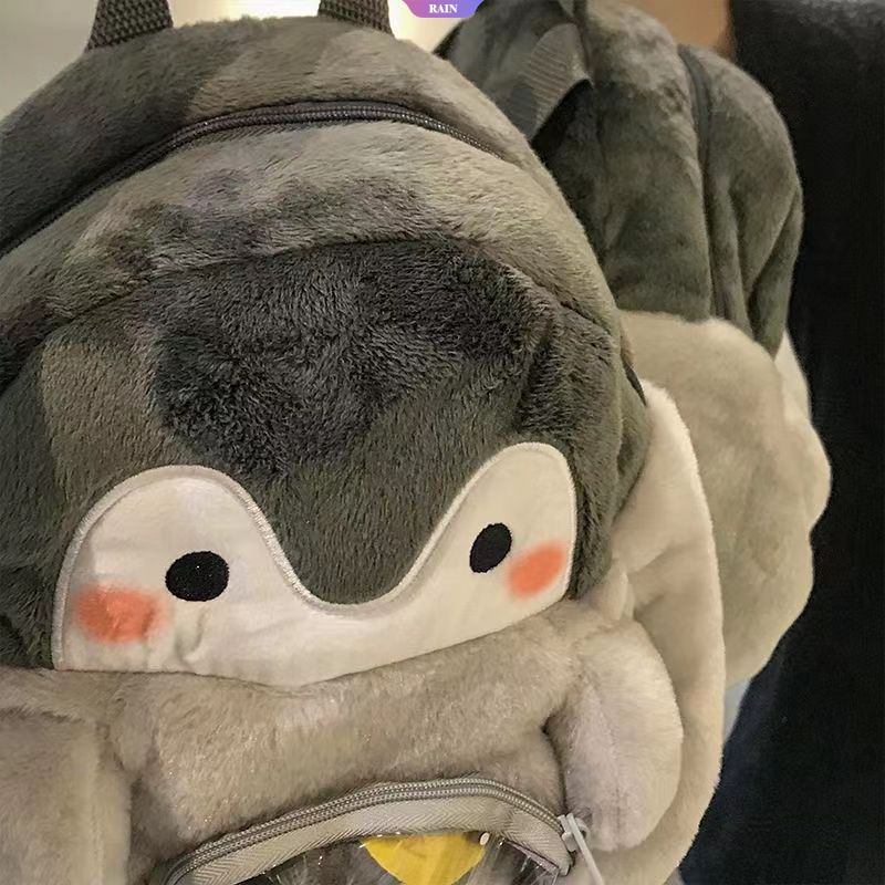 Ba Lô Lông Xù Mini Hình Chim Cánh Cụt Hoạt Họa Dễ Thương Thường Ngày Cho Nữ [RAIN]