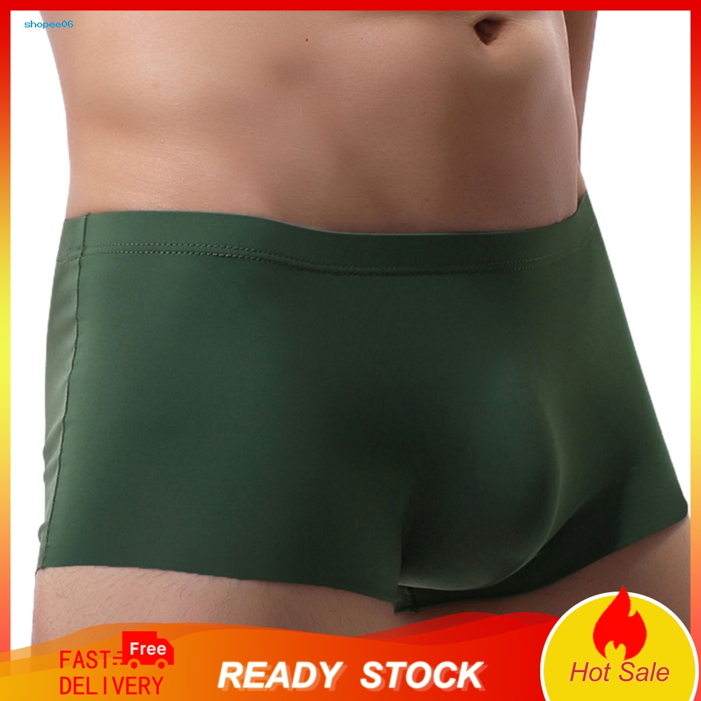 Quần Lót Boxer Lụa Lạnh Siêu Mỏng Không Đường May Chữ U Lồi Cho Nam