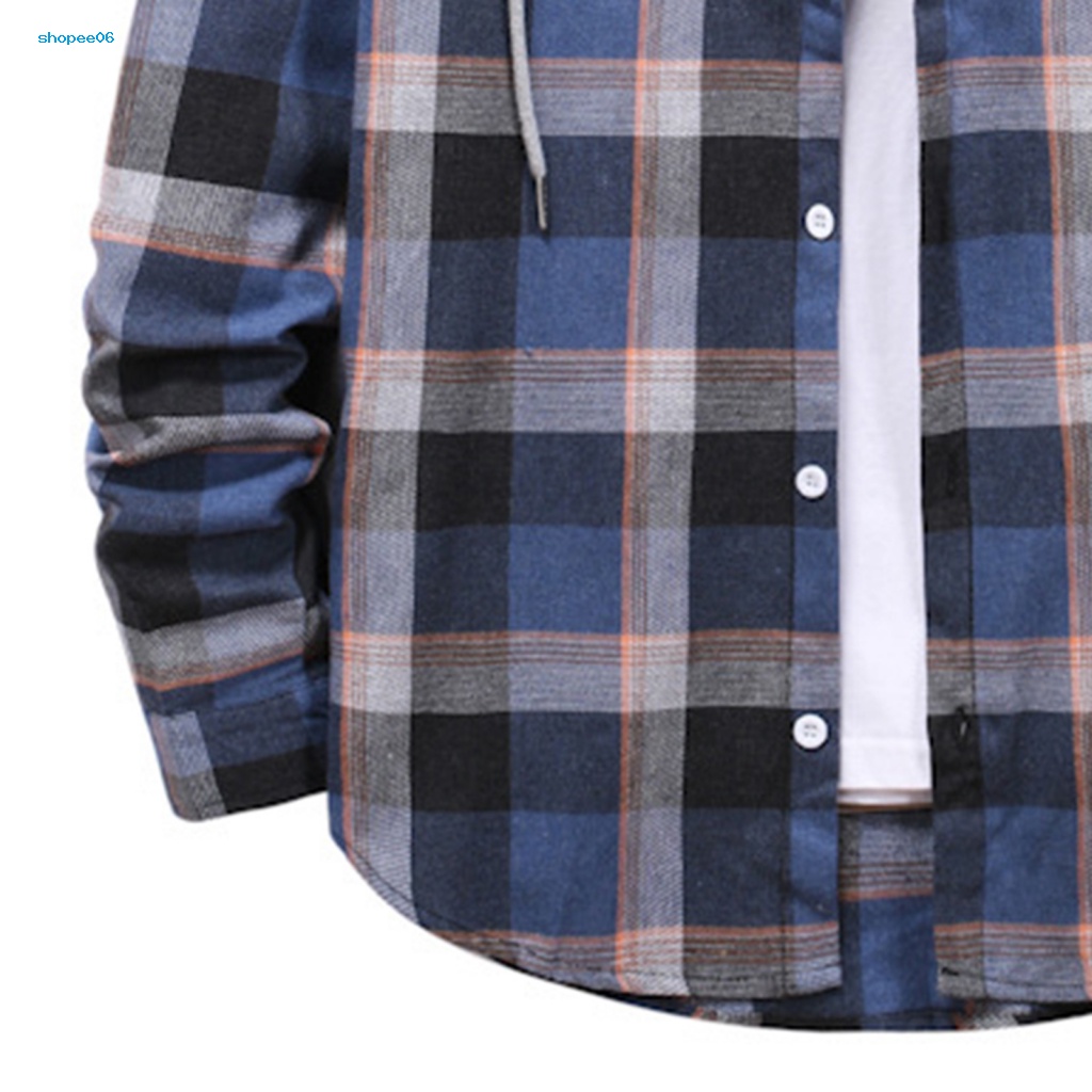 Áo Khoác Sơ Mi Tay Dài Có Nón Phối Dây Rút In Họa Tiết Kẻ Sọc Màu Sắc Thời Trang Xuân Thu Cho Nam