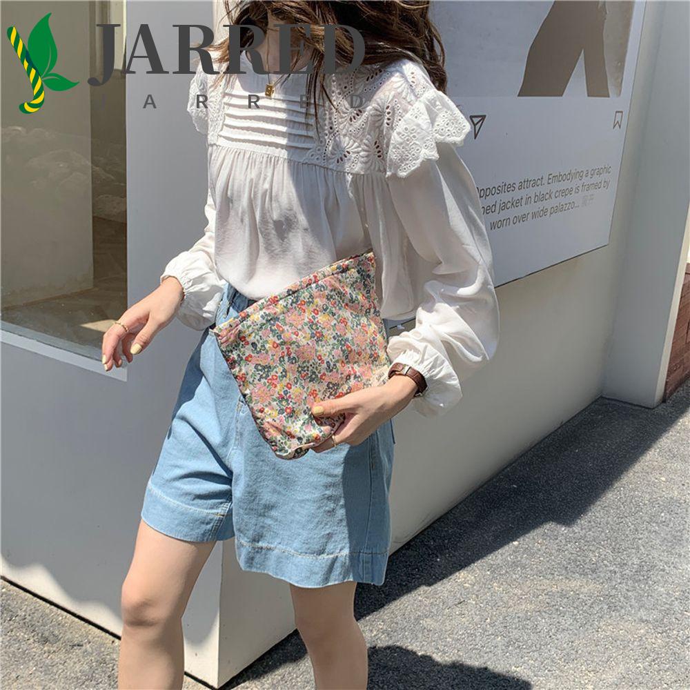 JARRED Túi Đựng Mỹ Phẩm Bằng Vải Cotton Họa Tiết Hoa Xinh Xắn Có Khóa Kéo Tiện Dụng Cho Nữ