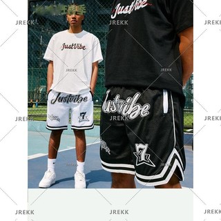 Just VIBE Xuân Hè Size 7 Đen Trắng Lưới Thể Thao Quần Short Bóng Rổ Cặp Đôi Hip Hop Thời Trang
