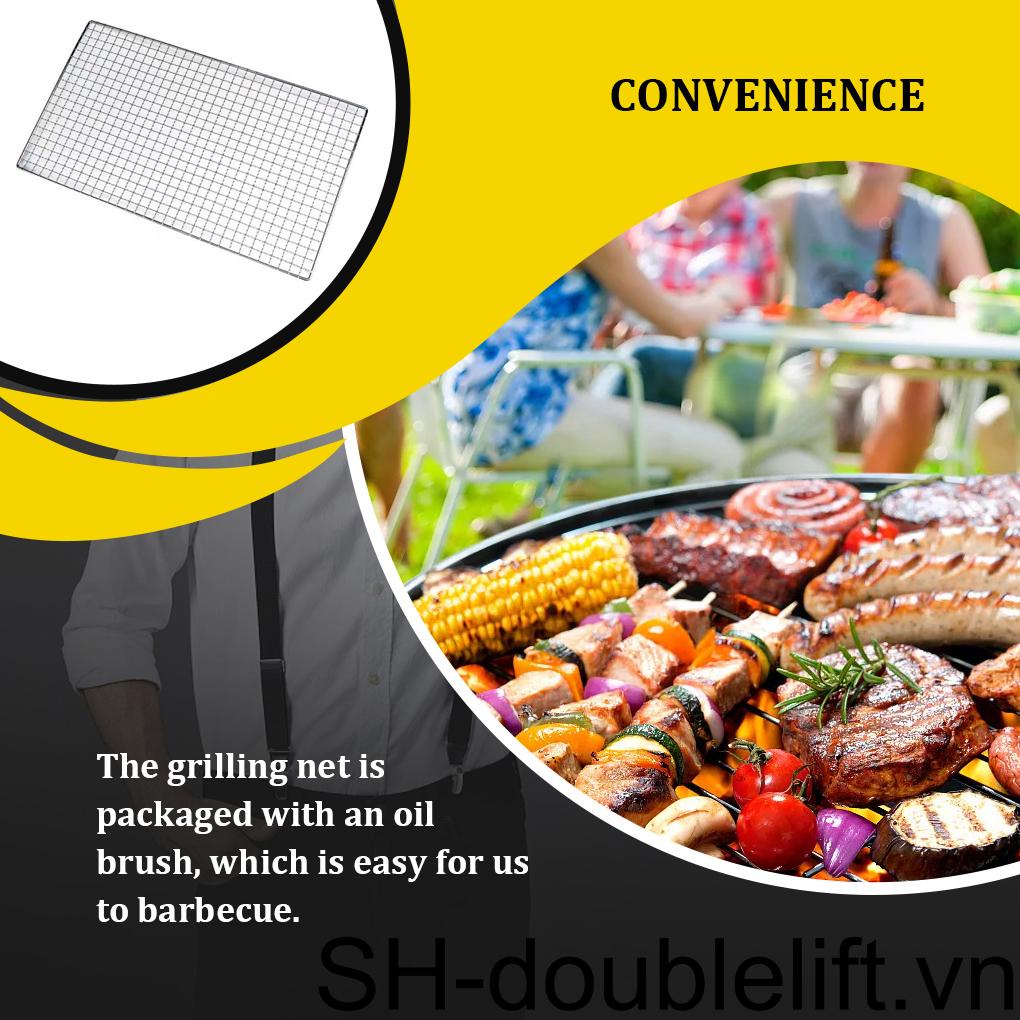 Vỉ Nướng Bbq Hình Chữ Nhật Mạ Thép Không Gỉ Có Thể Giặt Và Tái Sử Dụng