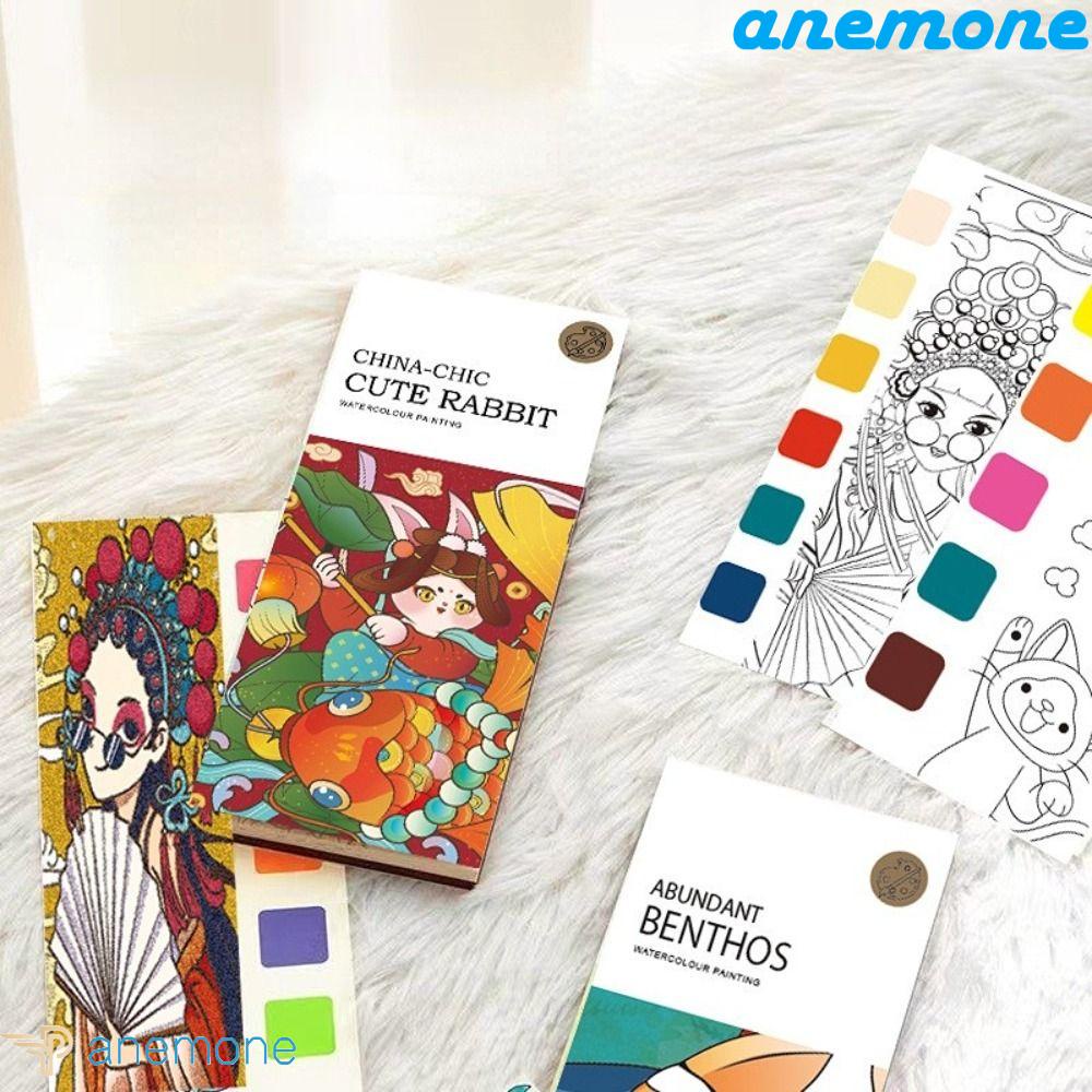ANEMONE Bộ Sách Tô Màu Kèm Cọ Vẽ 20 Trang DIY Dành Cho Họa Sĩ