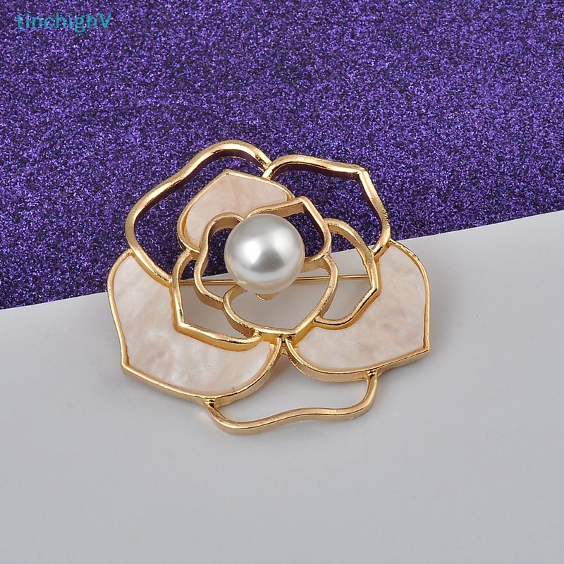 Ghim Cài Áo Hình Hoa Trà Đính Ngọc Trai Thời Trang Cho Nữ
