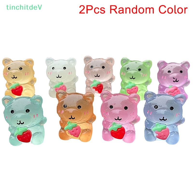 [TinchitdeV] Set 2 Búp Bê Gấu Dâu Tây Thơm Dạ Quang Trang Trí Tiểu Cảnh / Nhà Búp Bê Thu Nhỏ [