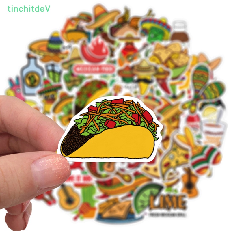 Set 50 Miếng Dán Thức Ăn Phong Cách Mexico Trang Trí Xe Hơi / Laptop / Ván Trượt / Nhật Ký