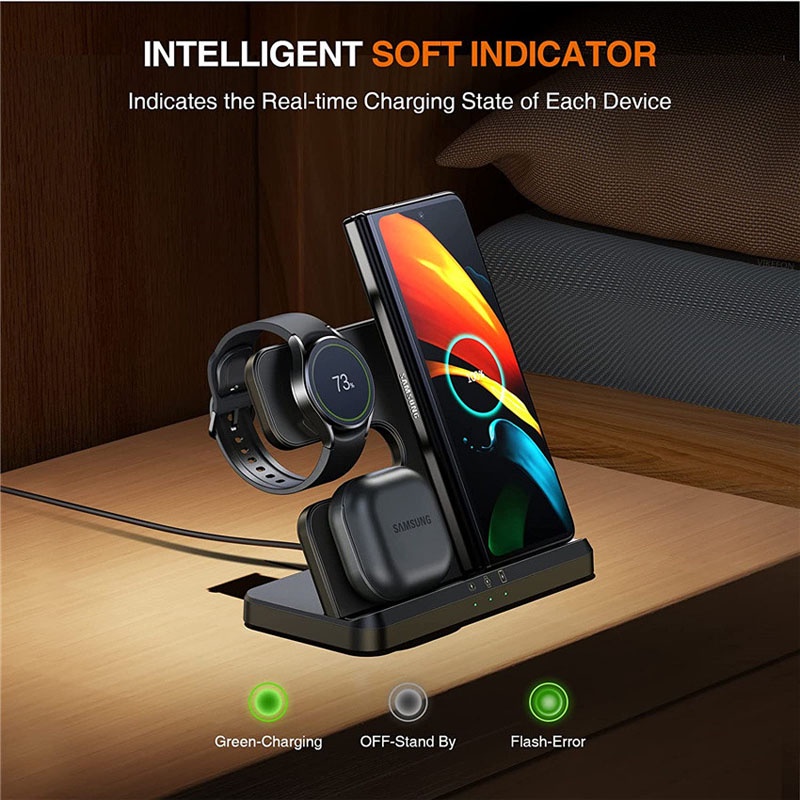 Đế Sạc Nhanh Không Dây 30W 3 Trong 1 Cho Samsung S22 S21 S20 Ultra Galaxy Watch 5 4 3 Active 2 / 1 Buds Qi