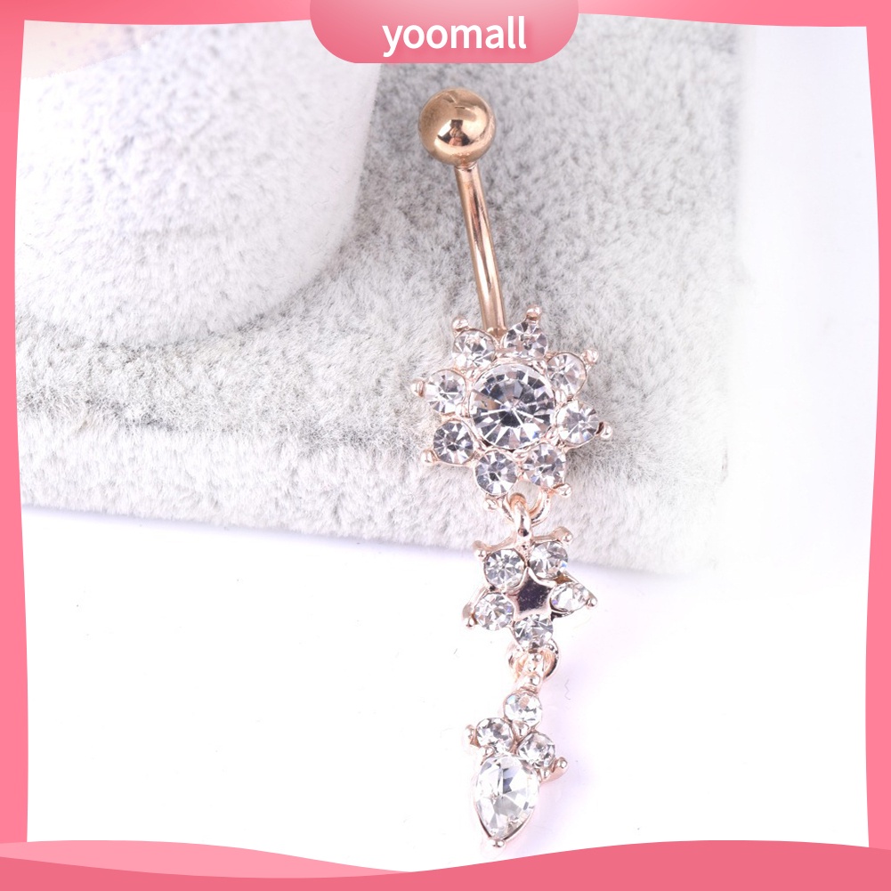 Khuyên Rốn Bằng Thép Không Gỉ Hình Hoa Đính Đá Cá Tính