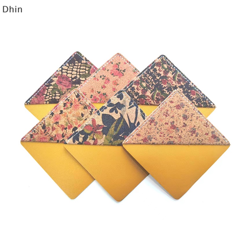 [Dhin] Flower Leather Bookmark Portable Gift Rhombus Bookmark Book Page Holder Cork Printed Bookmark Corner Bookmark Stationery Gift COD