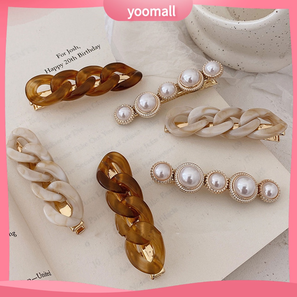 Set 1 / 2 Kẹp Tóc Dạng Chuỗi Hạt Ngọc Trai Giả Bằng Kim Loại