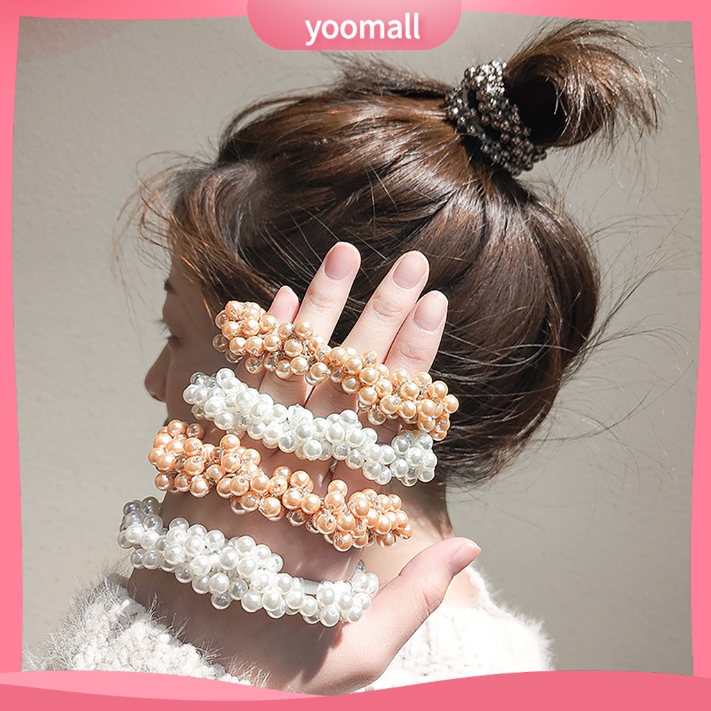 Dây Cột Tóc Đính Ngọc Trai Nhân Tạo Co Giãn Thanh Lịch Dành Cho Nữ