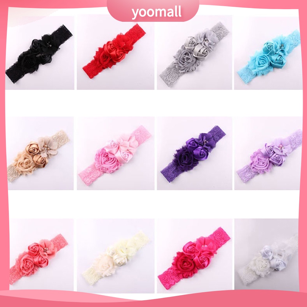 Băng Đô Đính Hạt Phối Ren Hoa Hồng Xinh Xắn Cho Bé