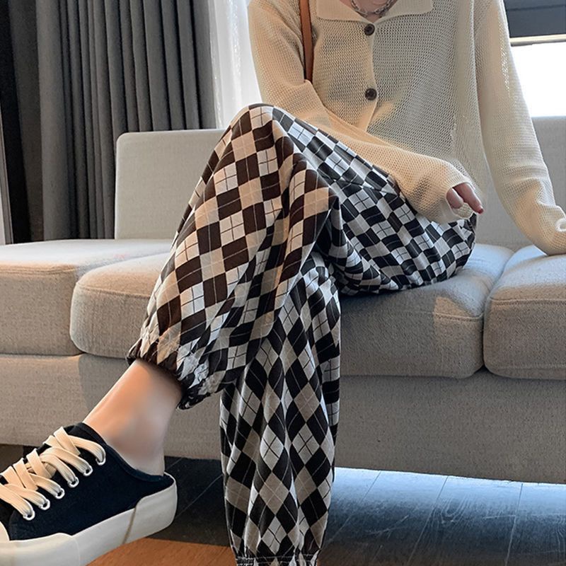 Quần Harem Dáng Rộng Kích Thước Lớn Kẻ Caro Kim Cương Phong Cách Hàn Quốc Mới Cho Nữ