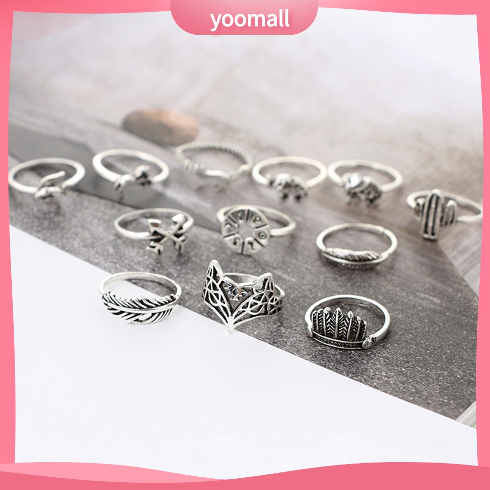 Bộ 12 Nhẫn Đeo Đốt Ngón Tay Phong Cách Vintage Xinh Xắn