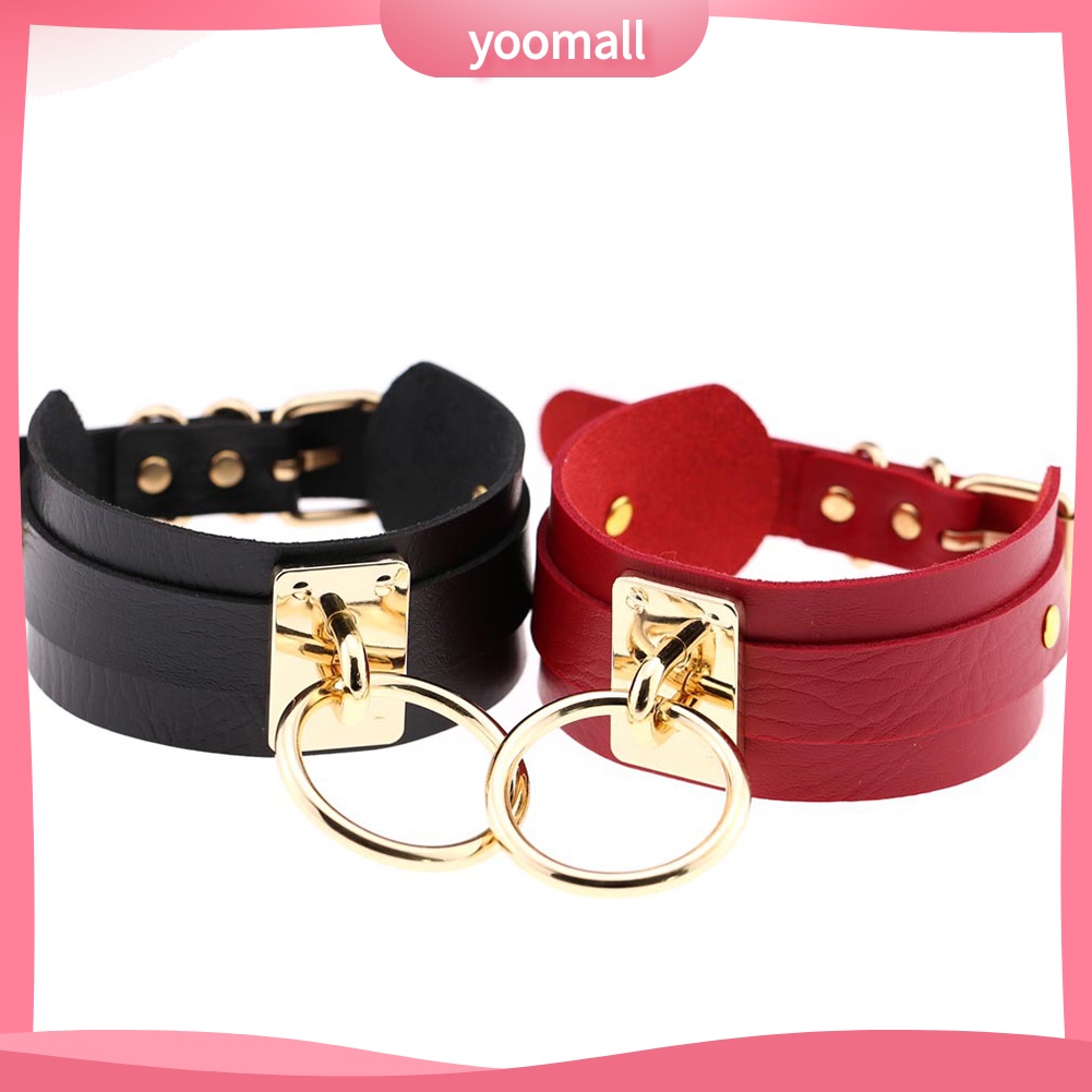 Vòng Cổ Choker Giả Da Với Mặt Nhẫn Tròn Phong Cách Punk Dành Cho Nam Và Nữ