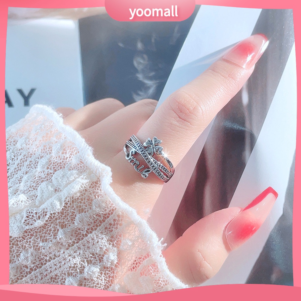 [YM] Nhẫn Hở Nhiều Lớp Thiết Kế Hình Học Thoải Mái Để Trang Trí Hình Cỏ 4 Lá Phong Cách Hàn Quốc Thời Trang