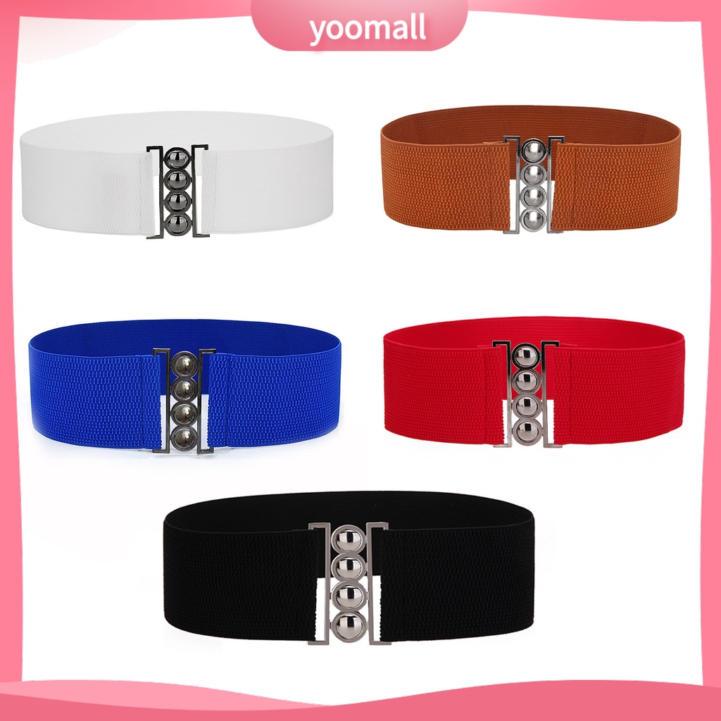 Thắt Lưng Bản Rộng Co Giãn Màu Trơn Đính Hạt Thích Hợp Mặc Hàng Ngày