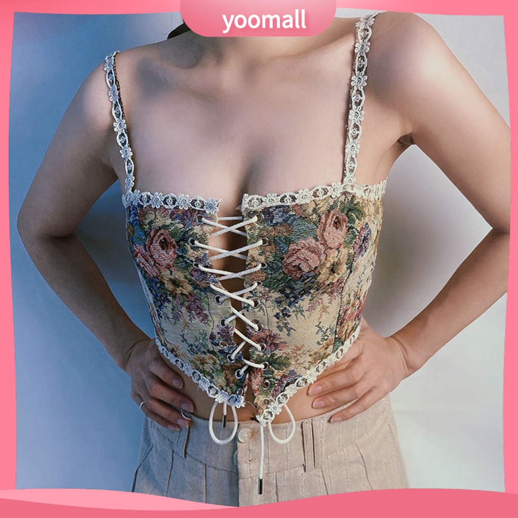 Áo Nịt Ngực Họa Tiết Hoa Vintage Cho Nữ