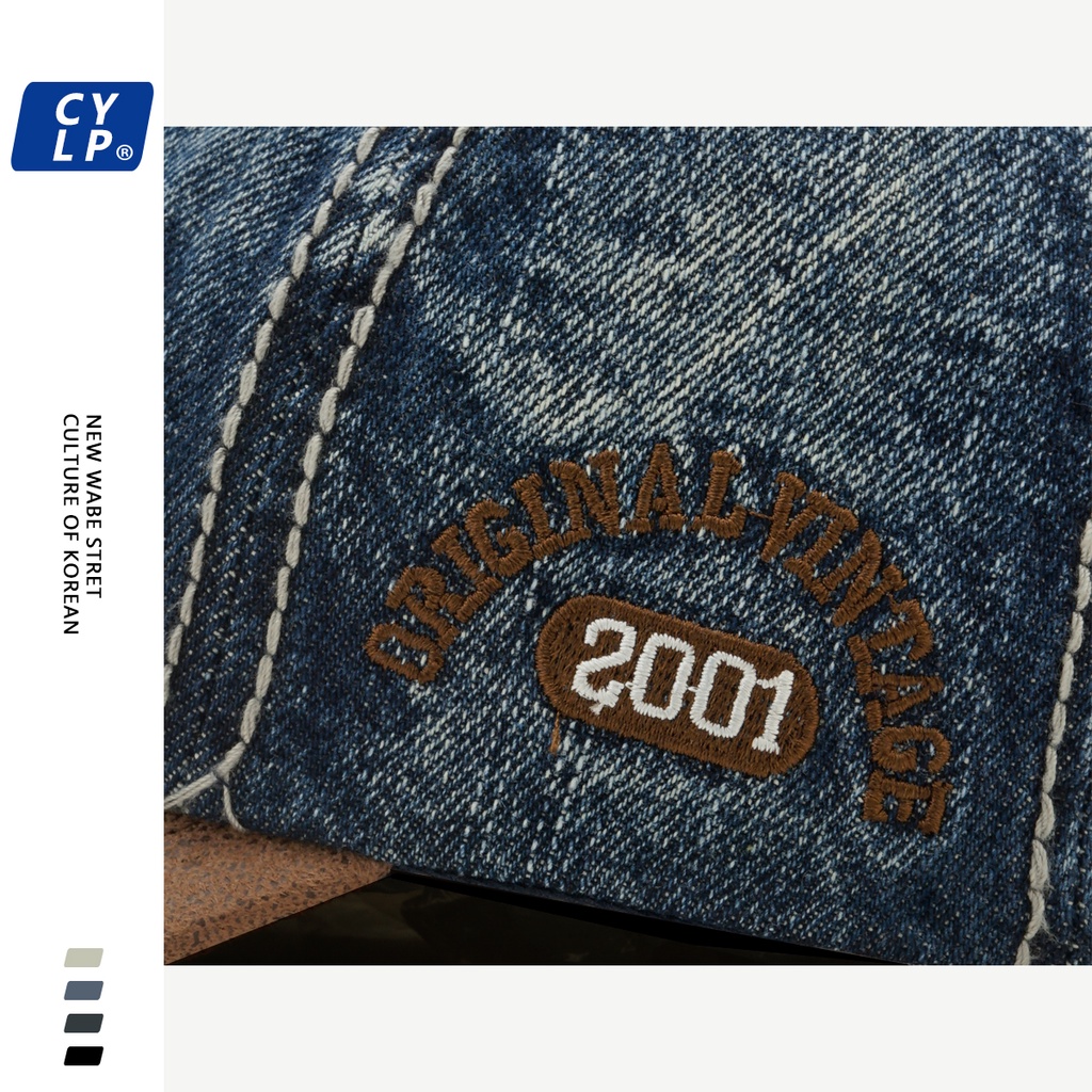 Mũ Lưỡi Trai Denim Thêu Chữ Phong Cách Retro Cho Cặp Đôi