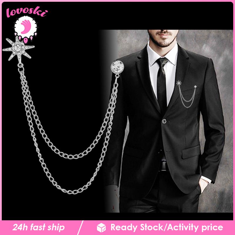 Ghim Cài Áo Hình Bông Tuyết Đính Đá Phối Dây Xích Thời Trang Cho Nam