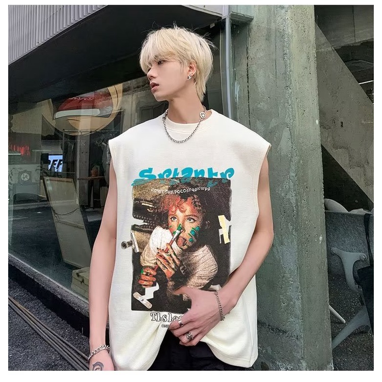 Áo Thun Sát Nách Dáng Rộng Cỡ Lớn Phong Cách Đường Phố Cá Tính Cho Nam