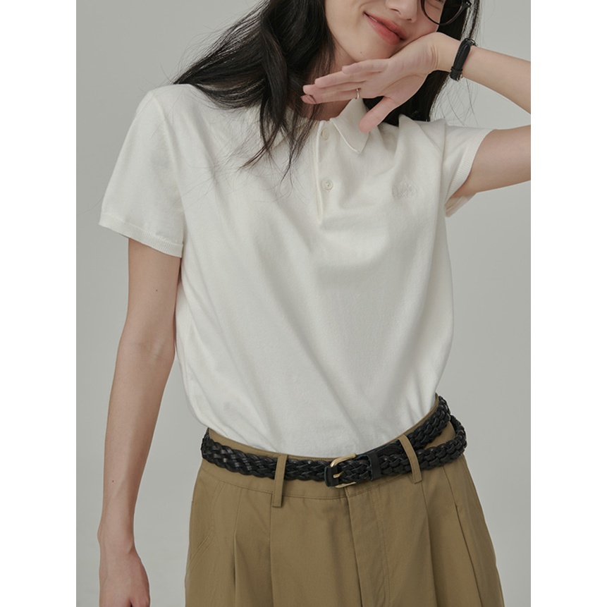 Áo polo Dệt Kim Tay Ngắn Kiểu Vintage Thiết Kế Đơn Giản Cho Nữ