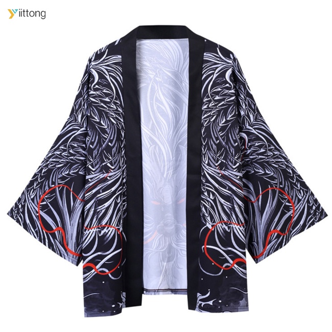 Áo Khoác Kimono Tay Lỡ 3 / 4 Dáng Rộng In Hình Rồng Phong Cách Trung Hoa Thời Trang Mùa Hè Cho Nam Và