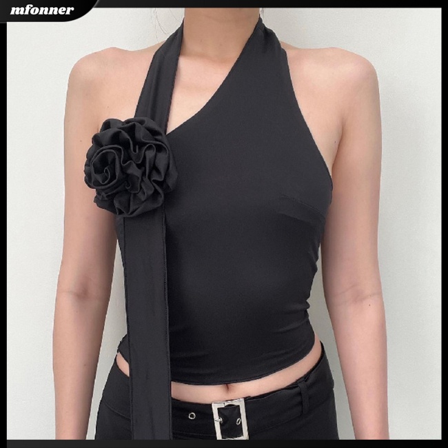 Áo Croptop Sát Nách Hở Lưng Mềm Mại Thoáng Khí In Họa Tiết Hoa Hồng Quyến Rũ Cho Nữ