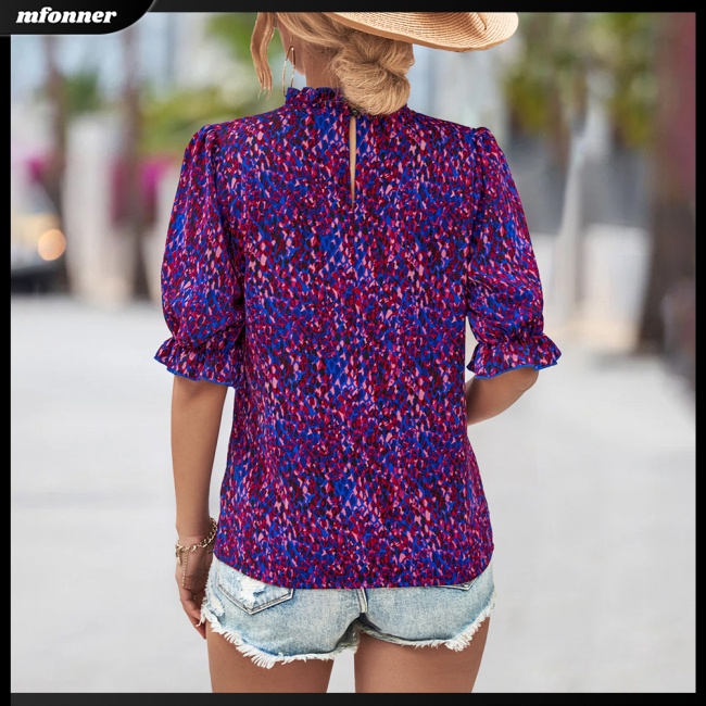 Áo Sơ Mi Tay Ngắn Cổ Bèo Họa Tiết Hoa Thanh Lịch Thời Trang Mùa Hè Cho Nữ