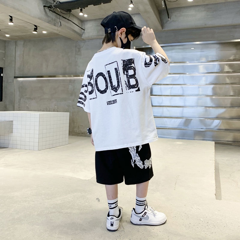 Bộ Đồ Thể Thao 2 Món Áo Thun + Quần Dài Phong Cách Hip Hop Thời Trang Mùa Hè Cho Bé Trai 3-14 Tuổi