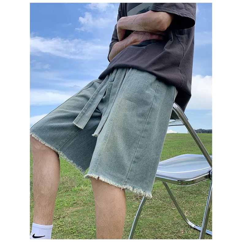 Quần Short Denim Ống Rộng Phong Cách Đường Phố Thời Trang Mùa Hè Cho Nam