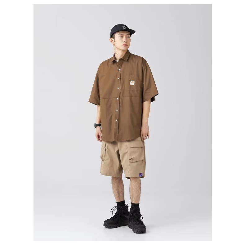 Áo Sơ Mi Tay Ngắn Màu Sắc Đơn Giản Phong Cách Retro Dành Cho Nam