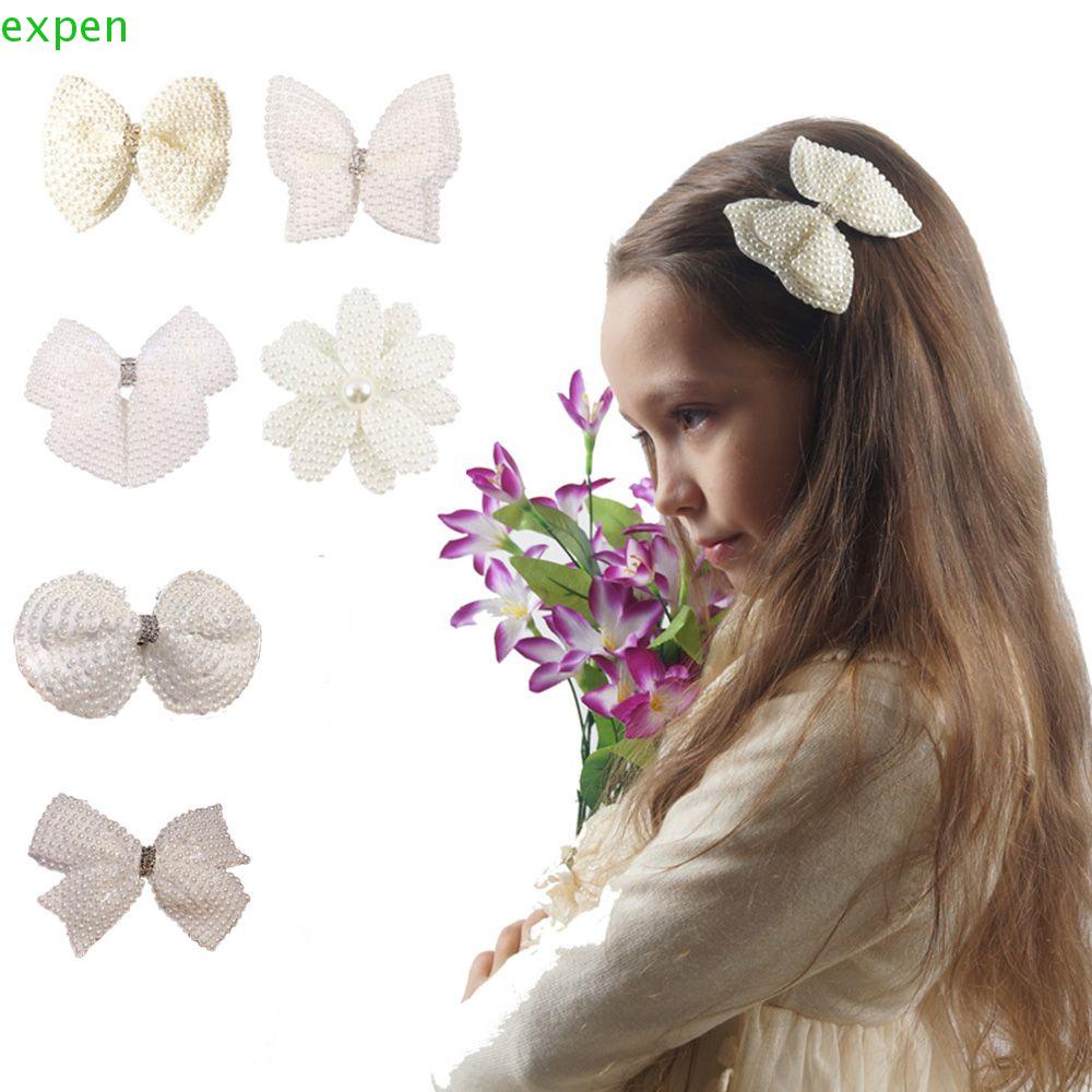 Kẹp tóc hình nơ / hoa đính ngọc trai giả dễ thương dành cho bé gái