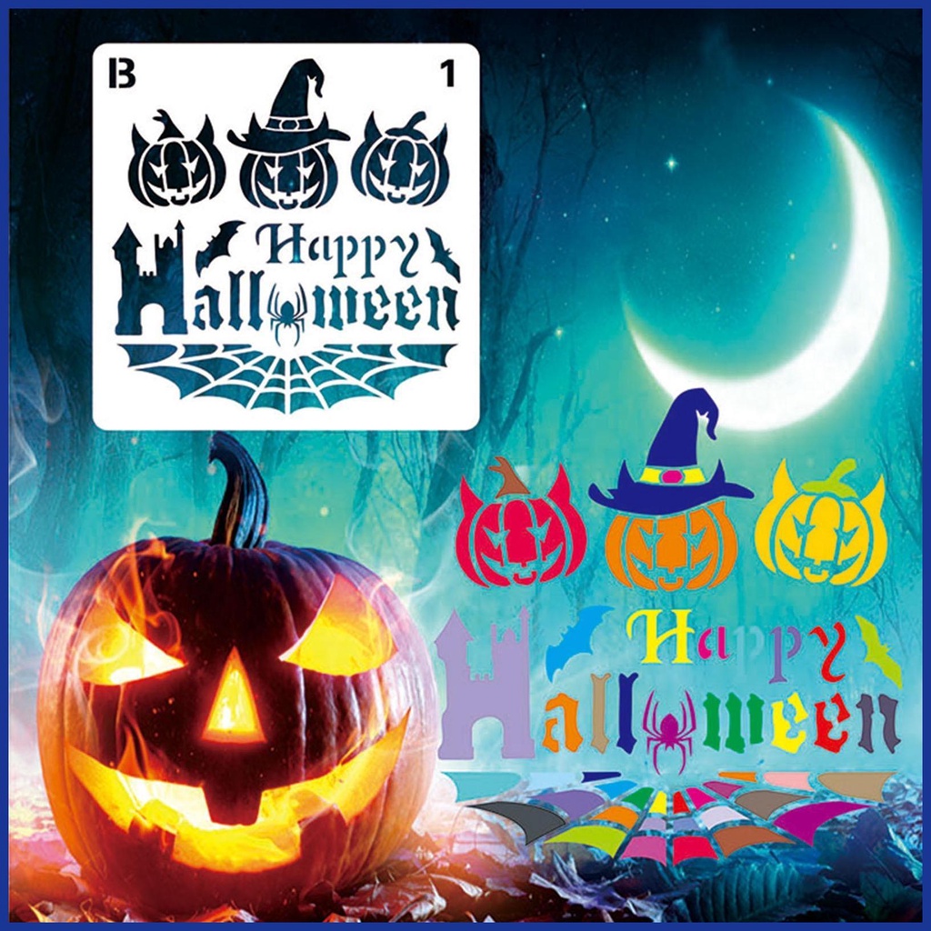 Set 16 Khuôn Phun Họa Tiết Bí Ngô Halloween Dùng Để Trang Trí Thiệp