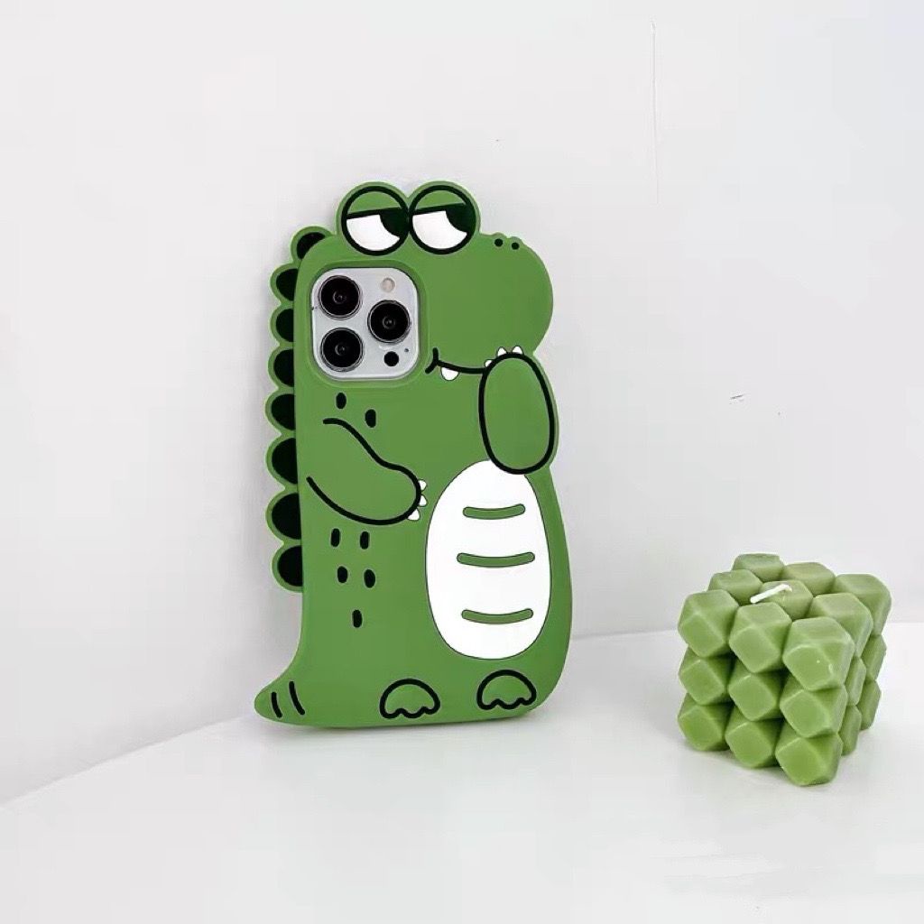 Ốp Điện Thoại Silicon Hình Cá Sấu Màu Xanh Lá Cho iPhone12promax 13 11 xs xr 8p
