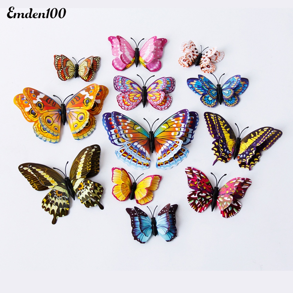 Set 12 Miếng Dán Tường Hình Bướm 3D Dạ Quang Dùng Để Trang Trí Nội Thất