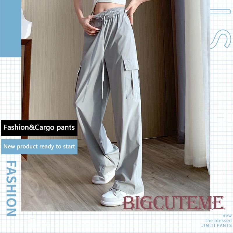 Quần Dài Eo Cao Dáng Rộng Có Túi Màu Sắc Đơn Giản Cho Nữ