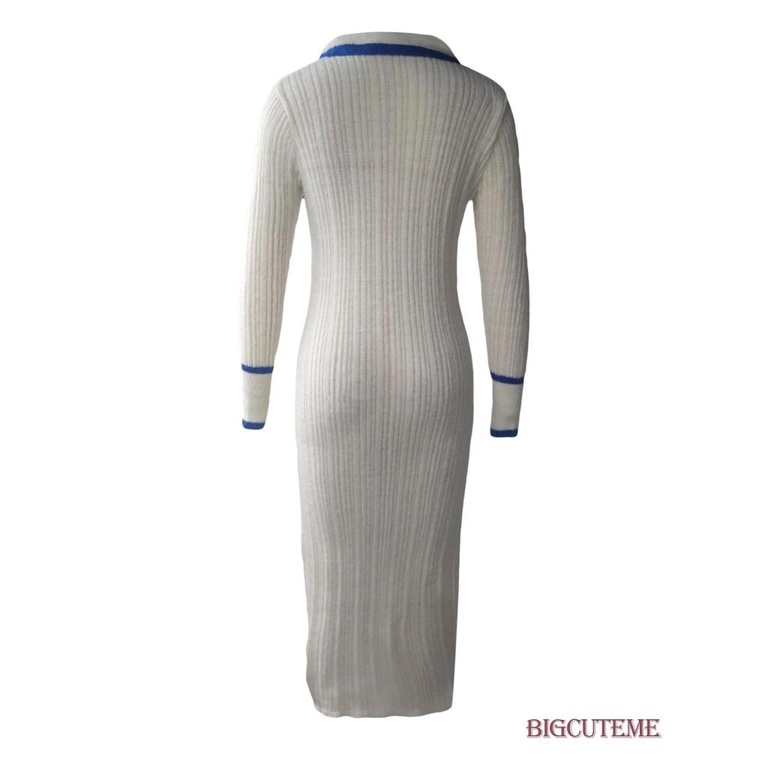 Đầm Len Tay Dài Có Cúc Họa Tiết Sọc Thời Trang Dành Cho Nữ