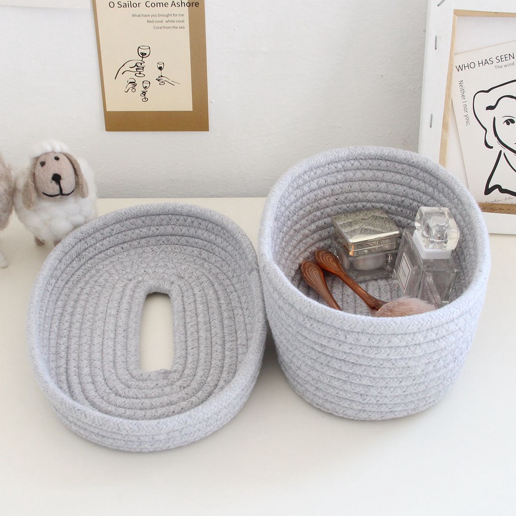 Giỏ Đựng Đồ Bằng Dây Cotton Bện Chống Bụi Tiện Dụng Ốp