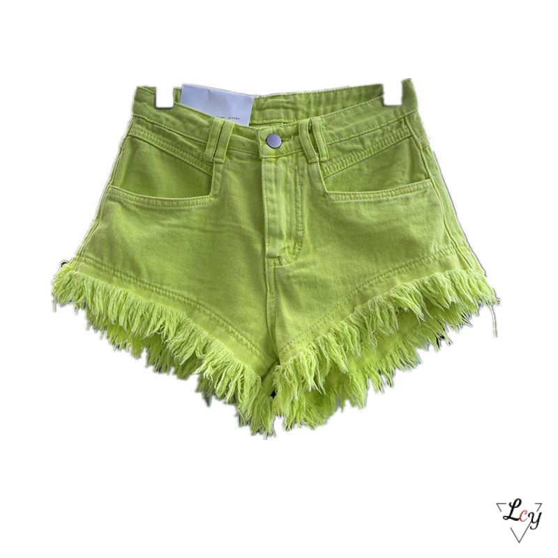 Quần Short Denim Dáng Chữ A Viền Tua Rua Màu Kẹo Ngọt Thời Trang Năm 2023 Cho Nữ