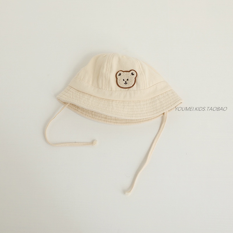 Mũ Tai Bèo Vải Lanh Chống Nắng Màu Trơn Thêu Họa Tiết Gấu Hoạt Hình Phong Cách Cổ Điển Thời Trang Mùa Hè Cho Bé